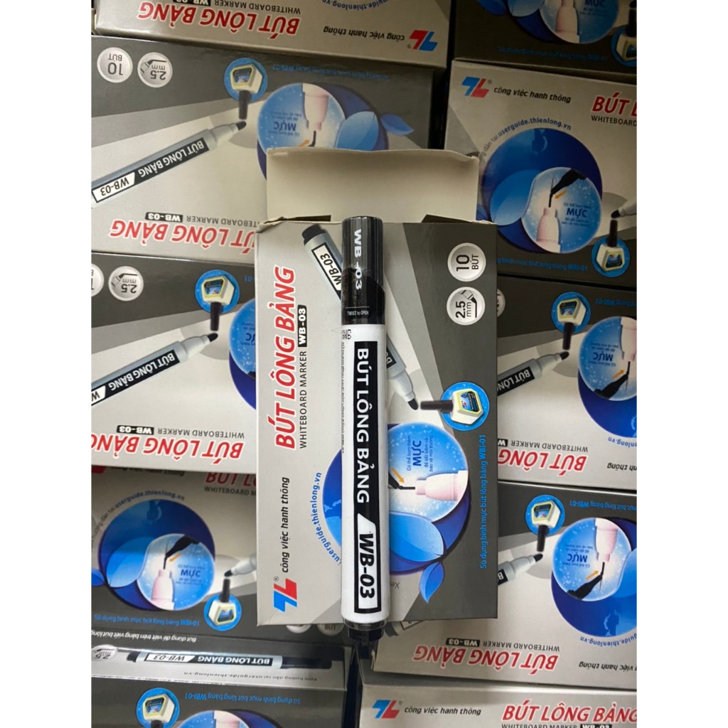Hộp 10 Bút lông bảng Thiên Long WB-03, Bút dạ bảng, mực xóa được, Viết bảng trắng