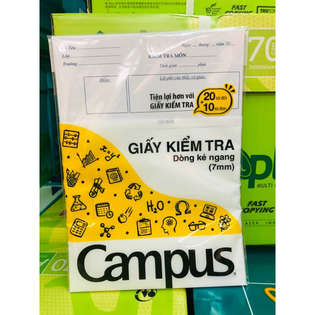 Combo 5 Giấy kiểm tra kẻ ngang B5 Campus - giấy kiểm tra cấp 2/cấp 3