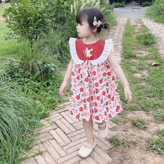 Váy bé gái hoa thêu thỏ chất cotton thô mặc đi chơi đi biển 1-7 tuổi (9-26kg) N0124 BUNNYKIDS