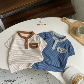 Bộ cộc tay bé trai cotton Bernie áo kẻ cổ trụ phối nắp túi ngực cho bé 9-25kg BUNNKIDS