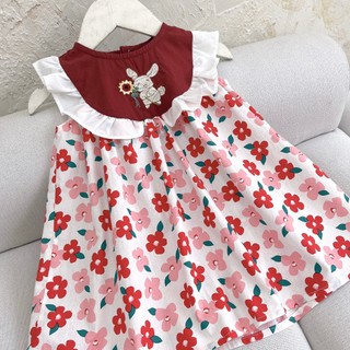 Váy bé gái hoa thêu thỏ chất cotton thô mặc đi chơi đi biển 1-7 tuổi (9-26kg) N0124 BUNNYKIDS
