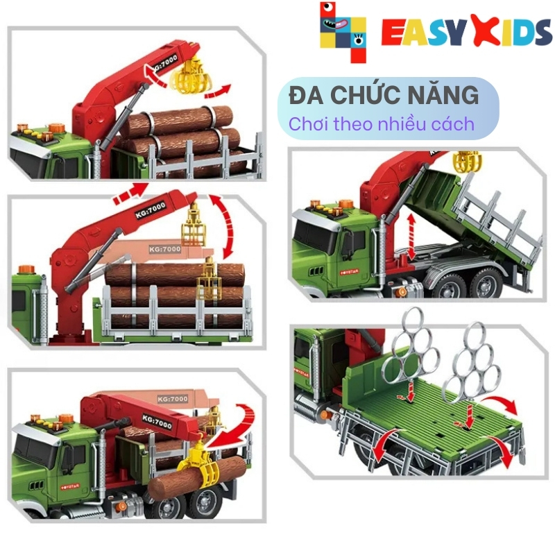 Xe Đồ Chơi Cho Bé Xe Chở Gỗ Mô Hình 1:12 Cỡ Lớn Như Thật Toystar Có Đèn Nhạc