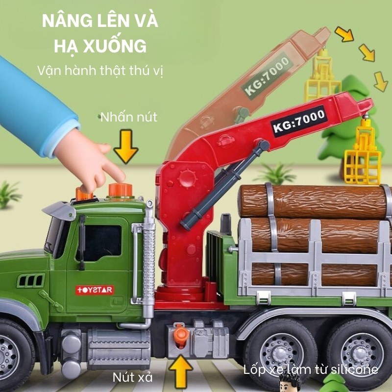 Xe Đồ Chơi Cho Bé Xe Chở Gỗ Mô Hình 1:12 Cỡ Lớn Như Thật Toystar Có Đèn Nhạc