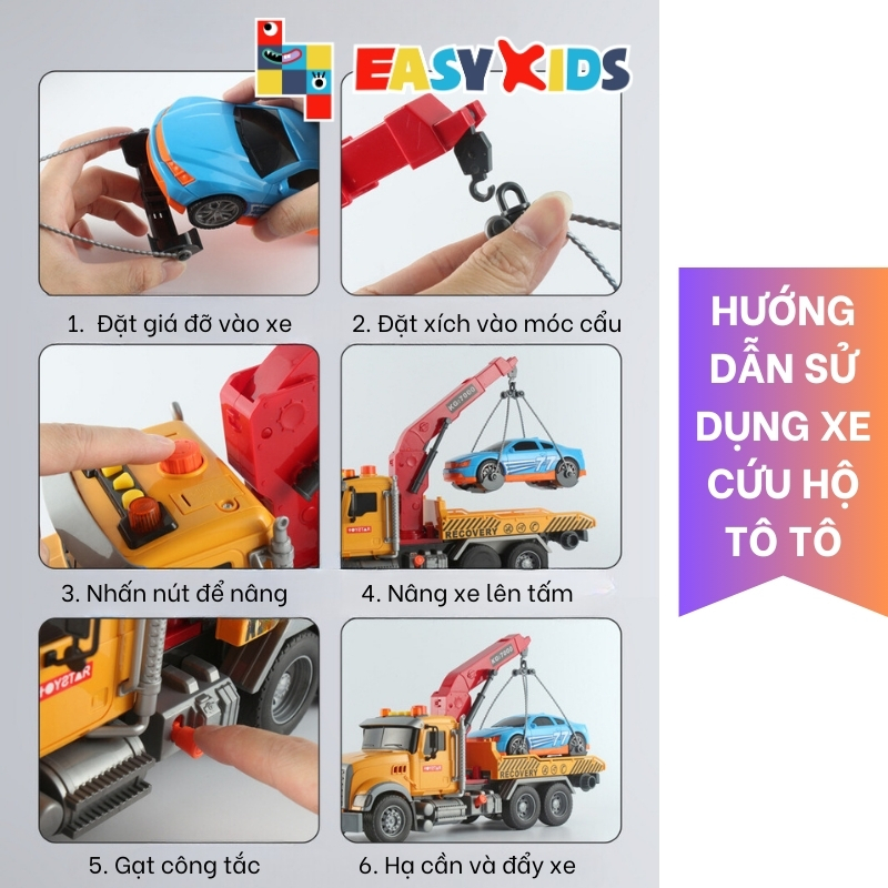 Xe Cứu Hộ Đồ Chơi Cỡ Lớn Cho Bé Toystar, Xe Cần Cẩu Cứu Hộ Ô Tô Giao Thông Có Đèn Nhạc Như Thật