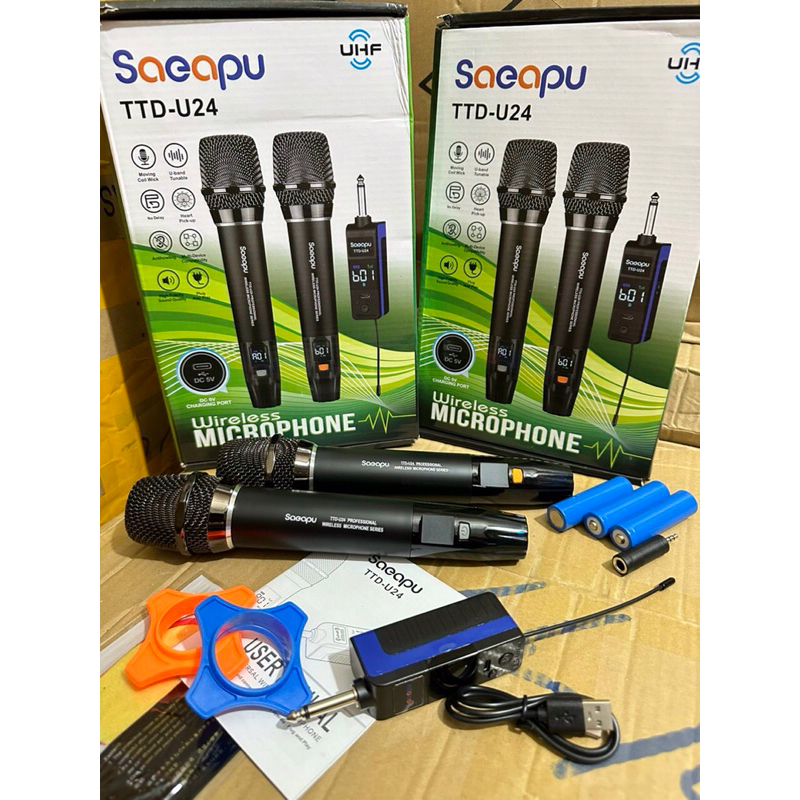 Bộ Micro bộ đôi TTD-U24 không dây karaoke chống hú hiển thị màu sắc ...