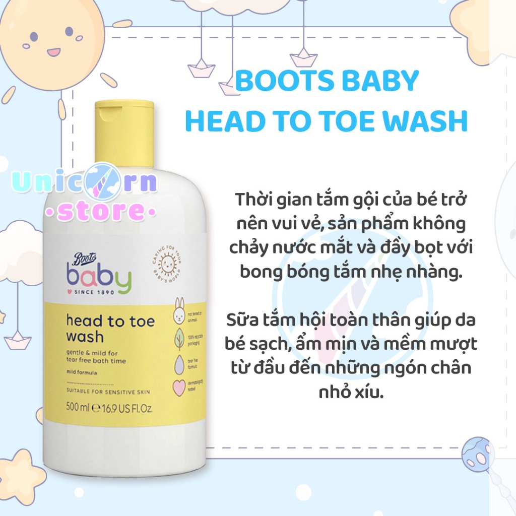 Sữa Tắm Gội Toàn Thân Cho Bé Boots Baby Head To Toe Wash 500ml