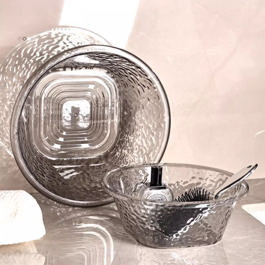 Chậu Rửa Mặt Trong Suốt Vân Kim Cương Chất Liệu Nhựa Acrylic Có Móc Treo, Chậu Nhựa, Thau Nhựa
