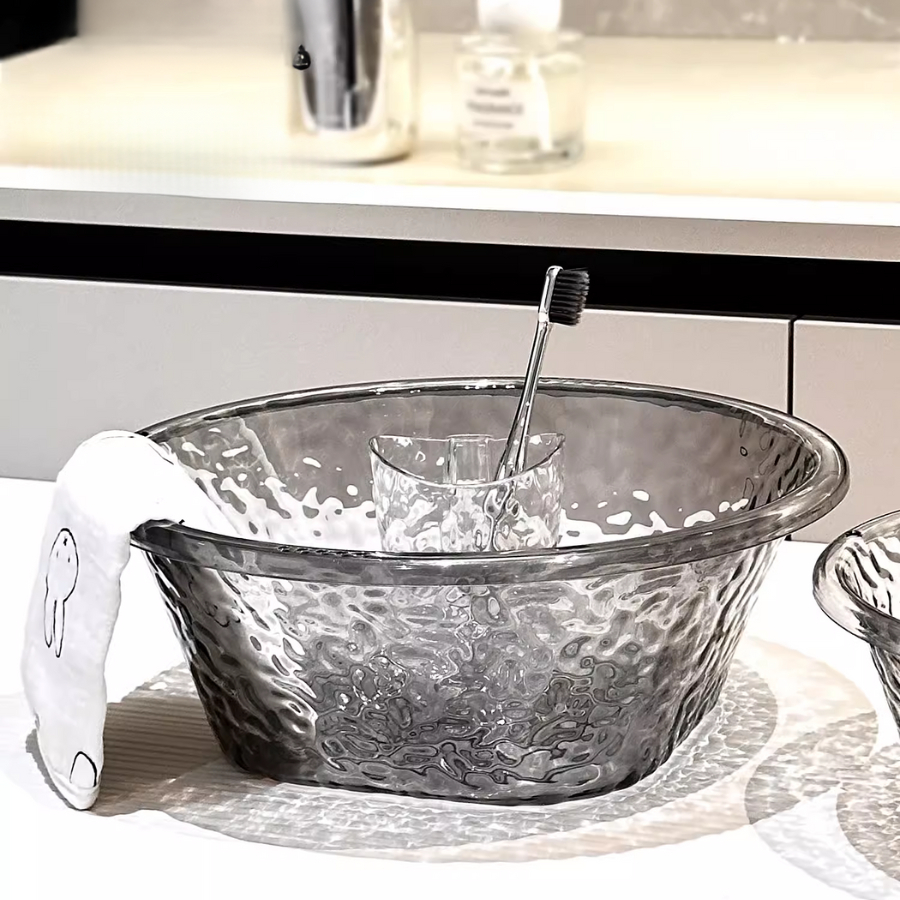 Chậu Rửa Mặt Trong Suốt Vân Kim Cương Chất Liệu Nhựa Acrylic Có Móc Treo, Chậu Nhựa, Thau Nhựa