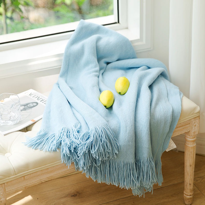 Chăn Thun Đan Len Dệt Kim Màu Trơn Phủ Ghế Sofa Phủ Trang trí Giường Gelli