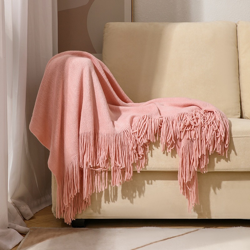 Chăn Thun Đan Len Dệt Kim Màu Trơn Phủ Ghế Sofa Phủ Trang trí Giường Gelli