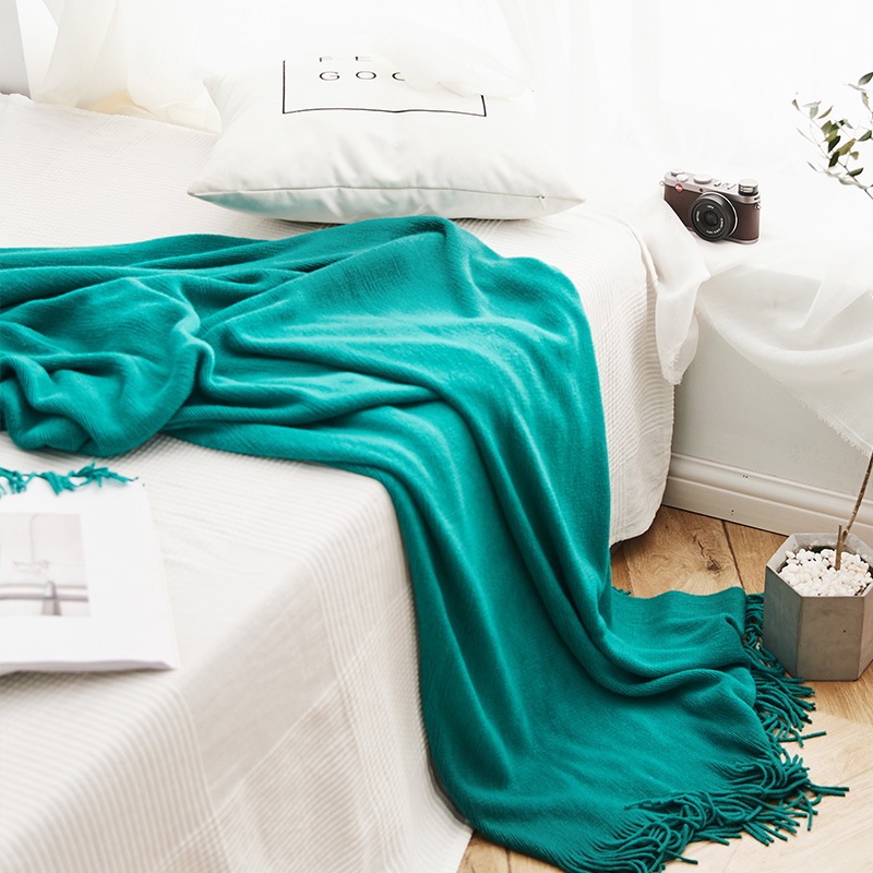 Chăn Thun Đan Len Dệt Kim Màu Trơn Phủ Ghế Sofa Phủ Trang trí Giường Gelli