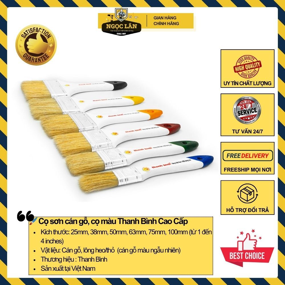 Cọ sơn cán gỗ, cọ màu Thanh Bình 25mm, 38mm, 50mm, 63mm, 75mm, 100mm cao cấp