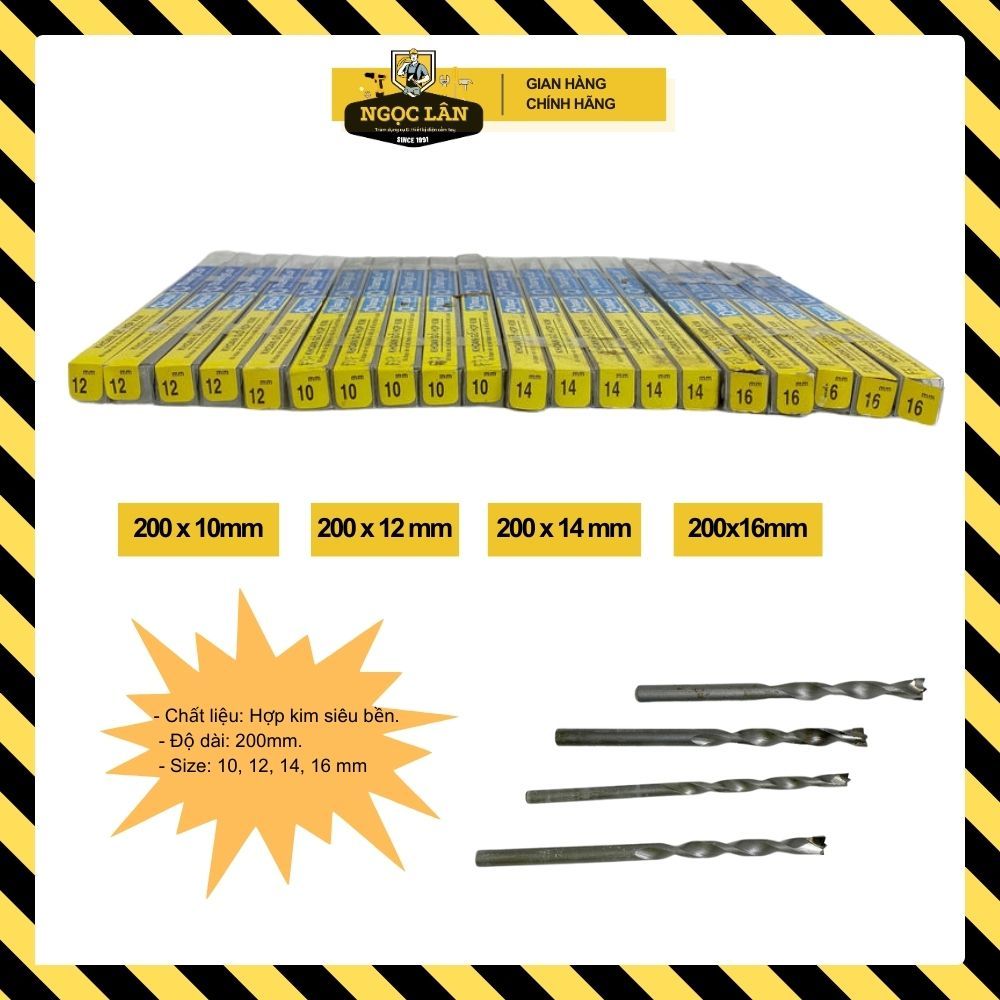 Mũi khoan gỗ hợp kim Thắng Lợi dài 200mm size 10, 12 ,14, 16 mm cao cấp chính hãng