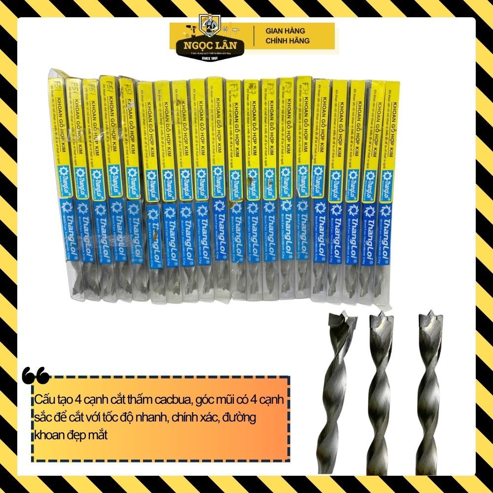 Mũi khoan gỗ hợp kim Thắng Lợi dài 200mm size 10, 12 ,14, 16 mm cao cấp chính hãng
