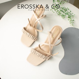 Erosska - Giày sandal cao gót nữ mũi vuông quai nhún thanh lịch cao 8cm màu đen  - EB044