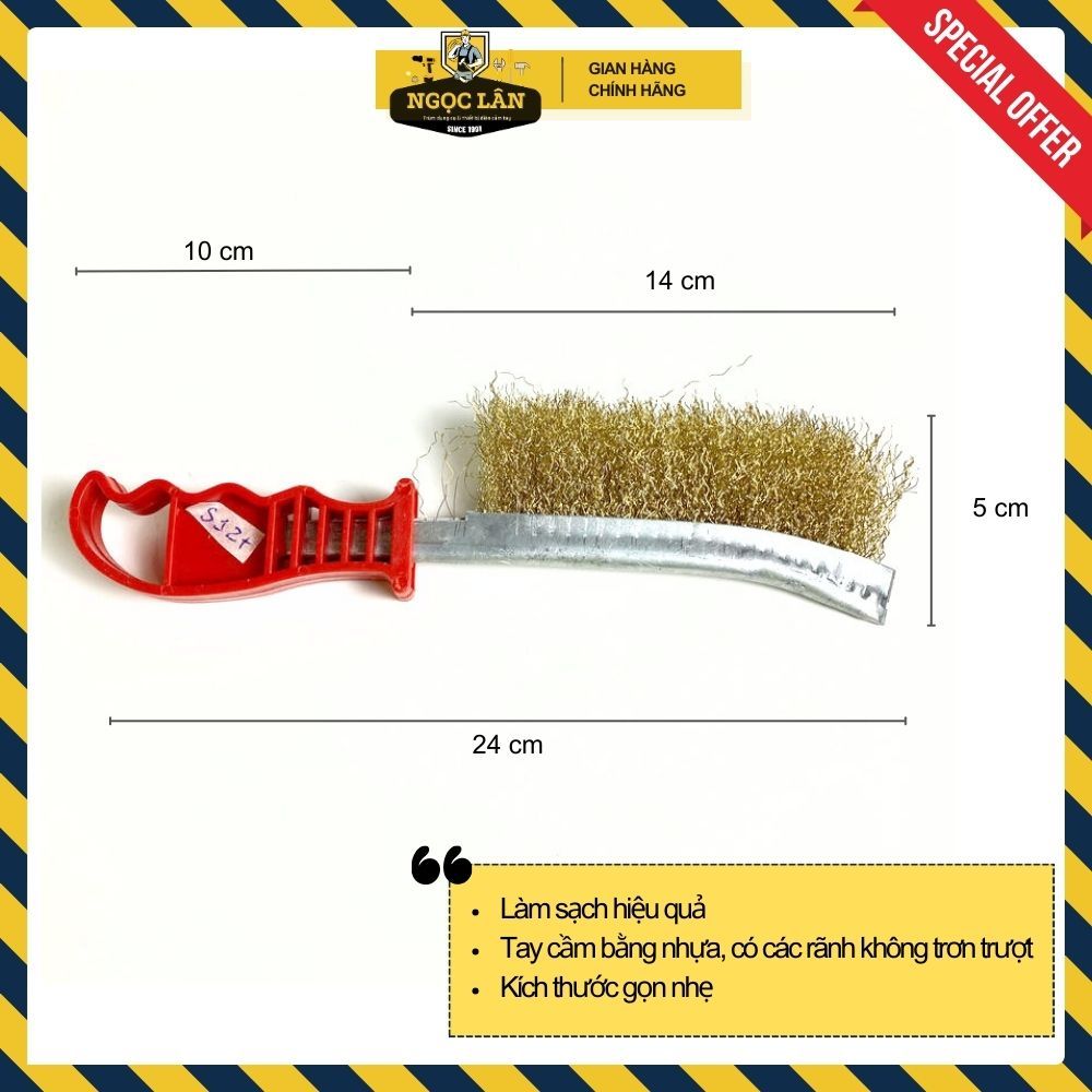 [Giá 1 cây] Bàn chải thép cầm tay, bàn chải thép cán nhựa đỏ 24cm