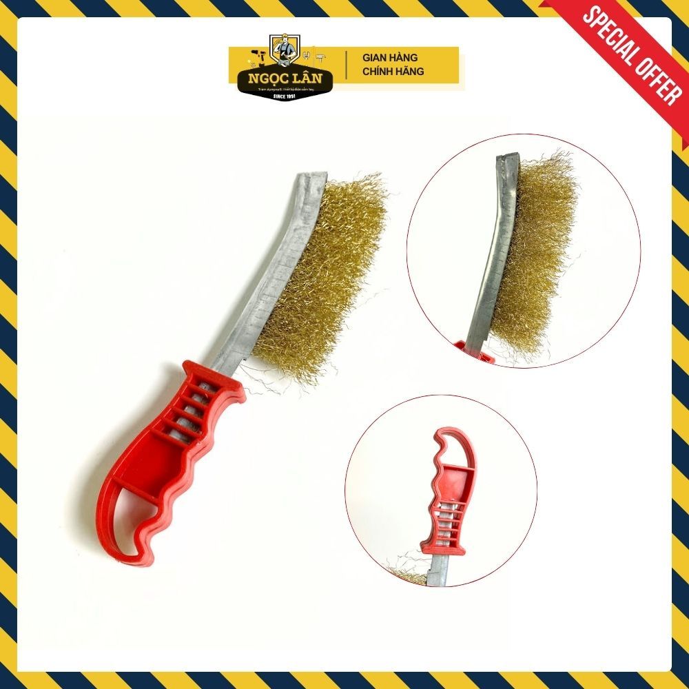 [Giá 1 cây] Bàn chải thép cầm tay, bàn chải thép cán nhựa đỏ 24cm