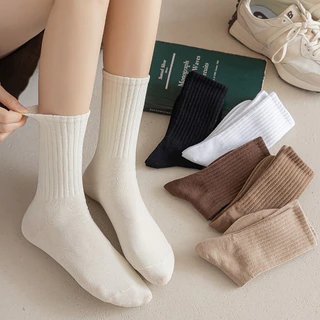 Sét 10 đôi Tất cổ cao tất dài nam nữ trơn basic co giãn bốn chiều