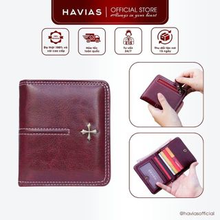 Ví Da Đứng HAVIAS Da Bò Nappa thật nhập khẩu 100% kích cỡ siêu nhỏ gọn ví da nam nữ PLUX
