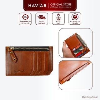 Ví Mini cầm tay HAVIAS có khoá kéo Da Bò Vachetta nhập khẩu ví da nam nữ HARMONY