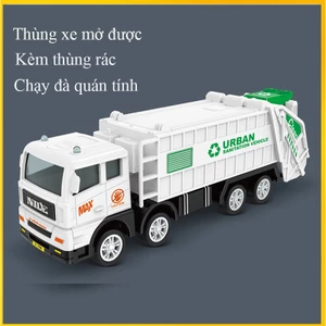 Đồ chơi mô hình xe thu gom rác kèm thùng rác mở được chạy đà linh hoạt bền và đẹp, kích thước lớn