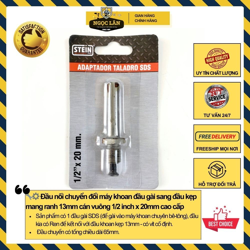 Đầu nối chuyển đổi máy khoan đầu gài sang đầu kẹp mang ranh 13mm cán vuông 1/2 inch x 20mm cao cấp