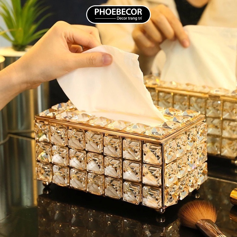 Hộp đựng giấy đính đá pha lê trong suốt phong cách Bắc Âu mẫu mới sang trọng hàng có sẵn