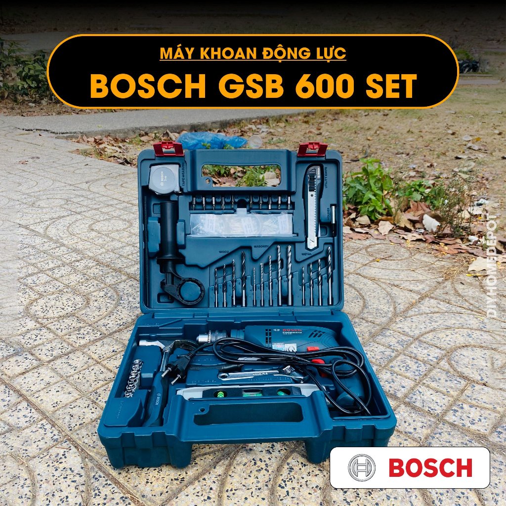 Máy khoan động lực Bosch GSB 600 set 100 món 600W, bảo hành 12 tháng