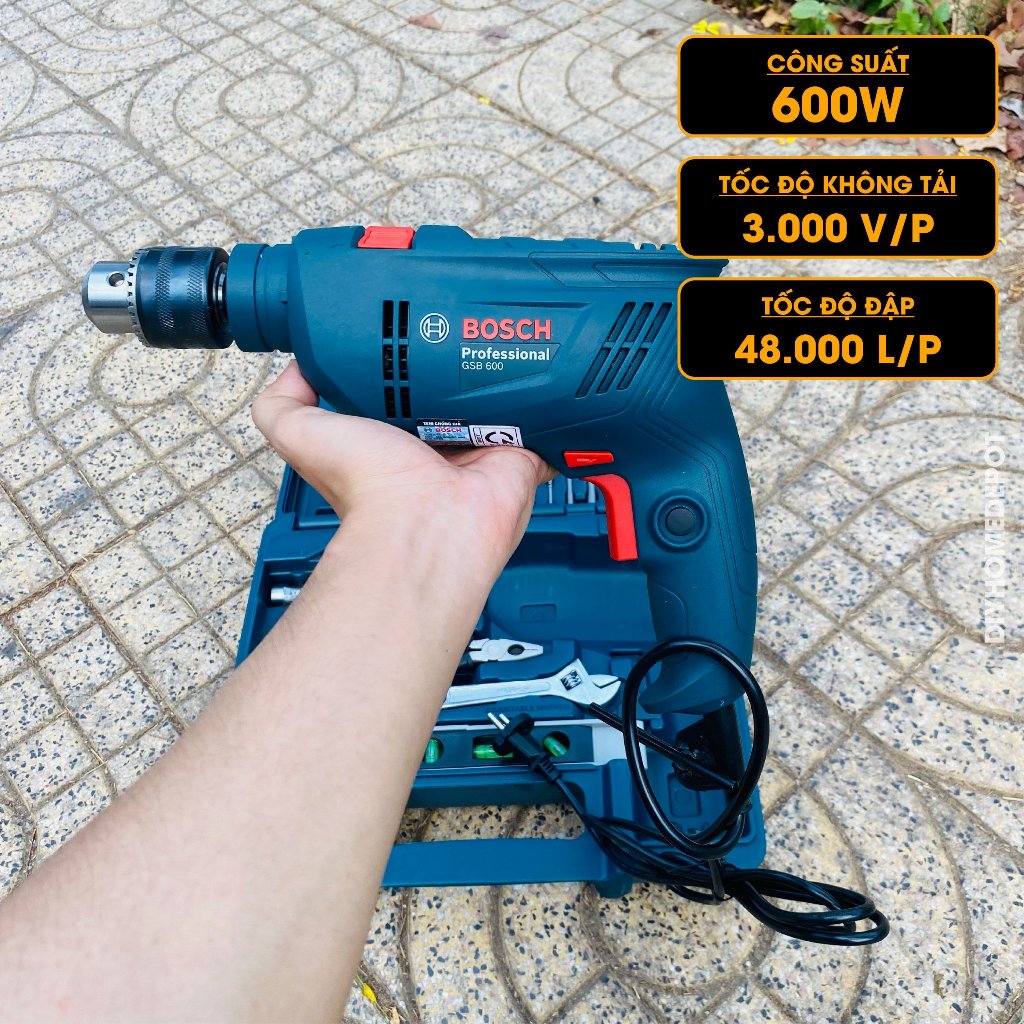 Máy khoan động lực Bosch GSB 600 set 100 món 600W, bảo hành 12 tháng