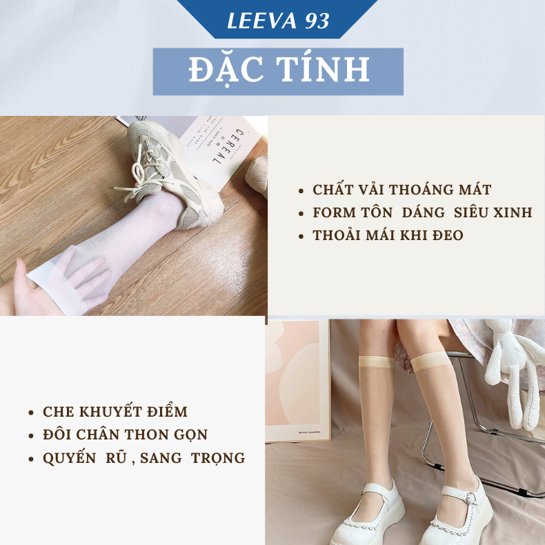 Tất đùi qua gối phong cách Lolita , vớ phong cách Nhật Bản dài tới bắp chân thiết kế trơn T02 - Leeva 93