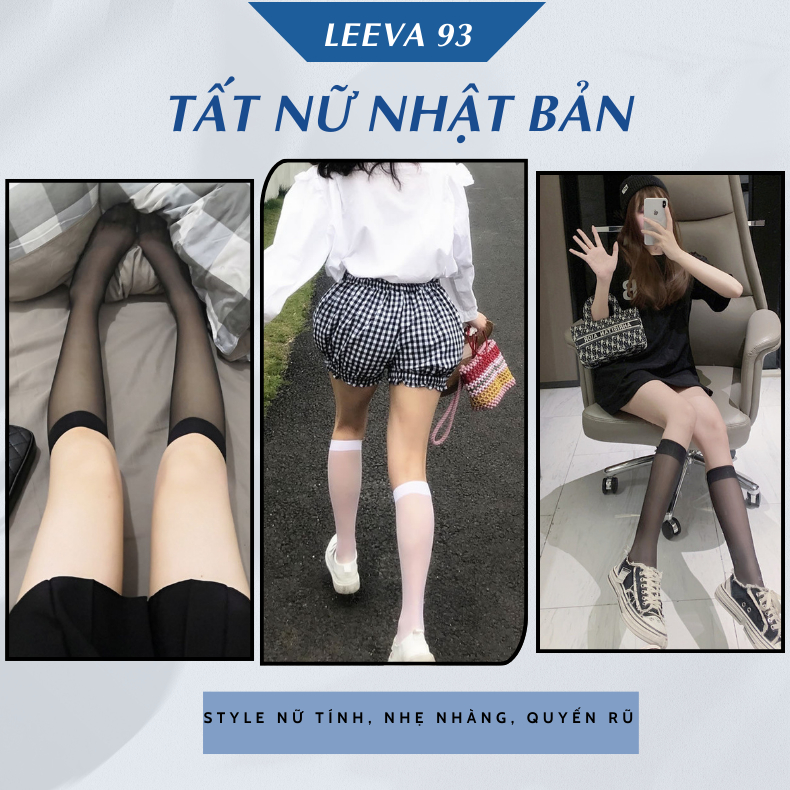 Tất đùi qua gối phong cách Lolita , vớ phong cách Nhật Bản dài tới bắp chân thiết kế trơn T02 - Leeva 93