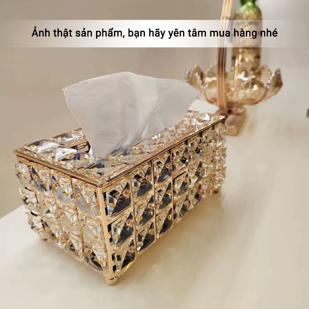 Hộp đựng giấy đính đá pha lê trong suốt phong cách Bắc Âu mẫu mới sang trọng hàng có sẵn