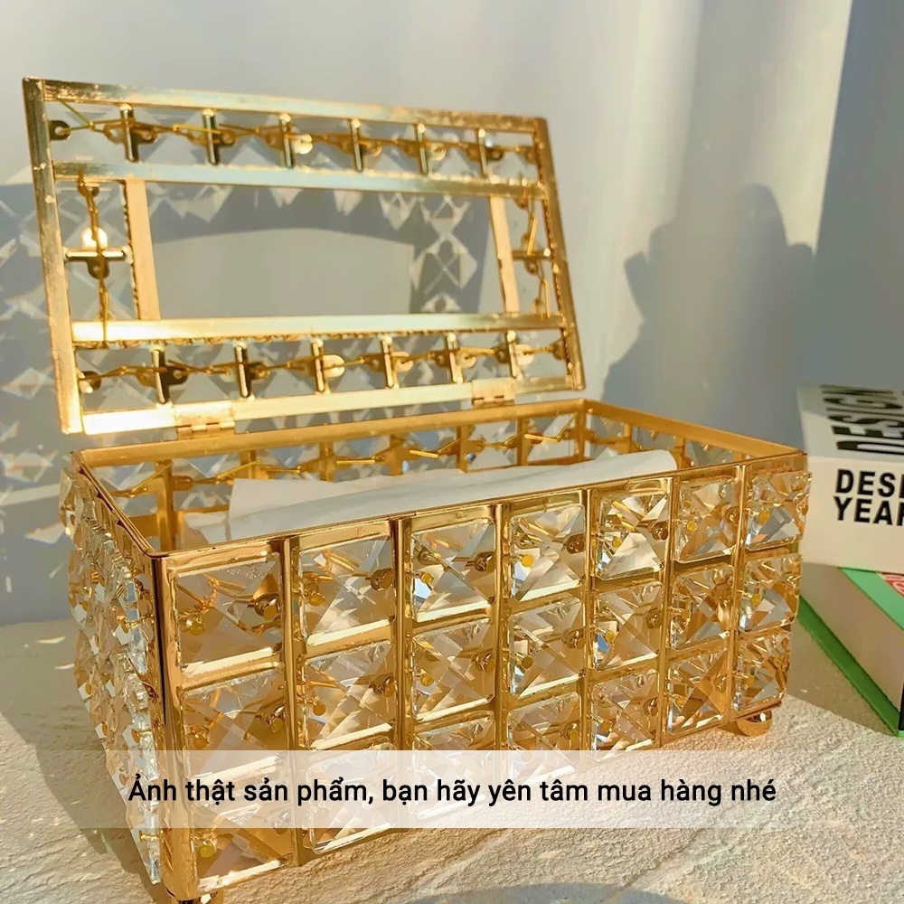 Hộp đựng giấy đính đá pha lê trong suốt phong cách Bắc Âu mẫu mới sang trọng hàng có sẵn