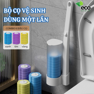 Bộ cọ vệ sinh nhà tắm ECO dùng một lần gắn tường, cọ toilet xoay 360 độ thế hệ mới có đầu thay thế