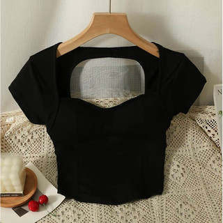 Áo thun croptop ôm body chạy viền ngực cut hở lưng