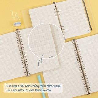 KLONG - Sổ và ruột CARO (6X6)mm nét đứt kẹp còng sắt size B5, A4 và A5 - Binder - 100gsm 100/76; MS:MS: 516 - 530 - 522