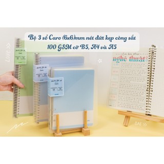 KLONG - Sổ và ruột CARO (6X6)mm nét đứt kẹp còng sắt size B5, A4 và A5 - Binder - 100gsm 100/76; MS:MS: 516 - 530 - 522