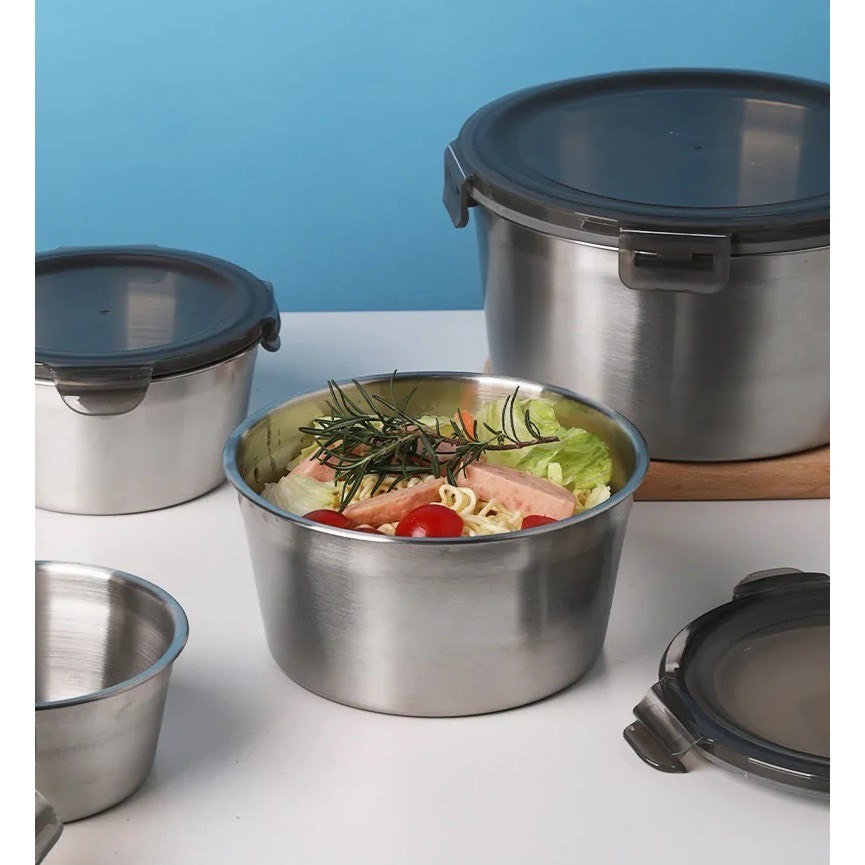 Hộp inox SUS304 hình tròn dùng để đựng thực phẩm tiện lợi có kèm nắp - Hộp đựng thức ăn inox kèm nắp nhiều kích thước.