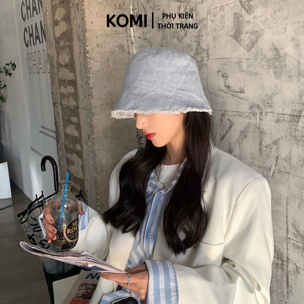 Mũ bucket thời trang KOMI nón tai bèo nam nữ denim rách vành cụp trẻ ...