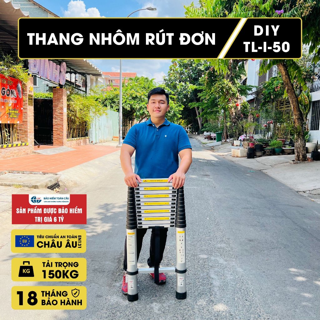 Thang nhôm rút đơn DIY TL-I-50 chiều cao sử dụng tối đa 5.0m