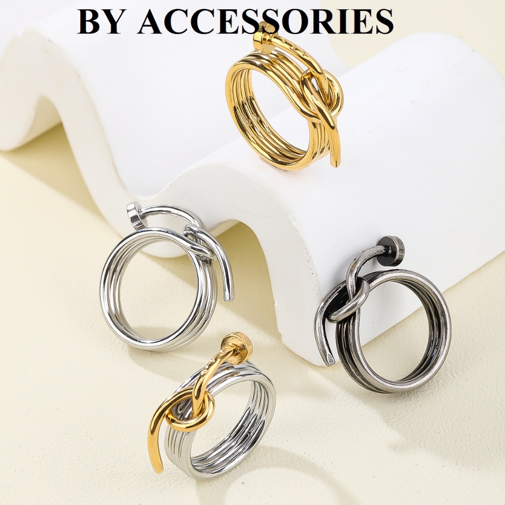 Nhẫn nam unisex titan kiểu quấn vòng nút thắt hình cây đinh độc đáo không gỉ MR2407 BY ACCESSORIES