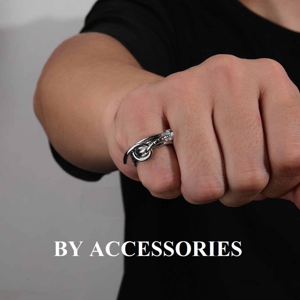 Nhẫn nam unisex titan kiểu quấn vòng nút thắt hình cây đinh độc đáo không gỉ MR2407 BY ACCESSORIES