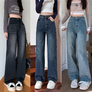 Quần jean Suông Ống Rộng màu Xanh Nhạt Mài Thời Trang dành cho BigSize hot hit 4542 0024 quần bò nữ ống rộng dáng xuông