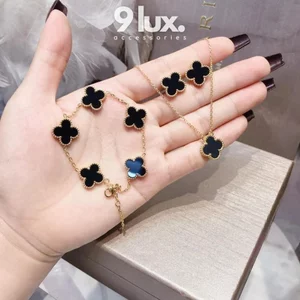 Set vòng cổ tay khuyên tai cỏ 4 lá Titan vòng tay cỏ bốn lá cao cấp, khuyên tai nữ loại 1 siêu hot không rỉ