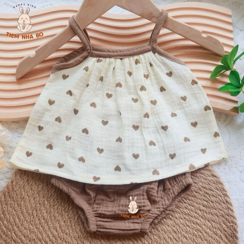 Bộ hai dây xô muslin mềm mát cho bé gái diện hè điệu đà size từ 5-15kg Tiệm Nhà Bơ