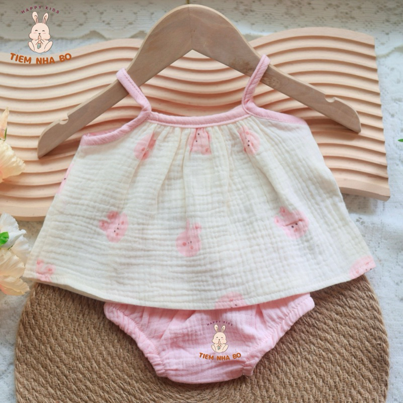 Bộ hai dây xô muslin mềm mát cho bé gái diện hè điệu đà size từ 5-15kg Tiệm Nhà Bơ