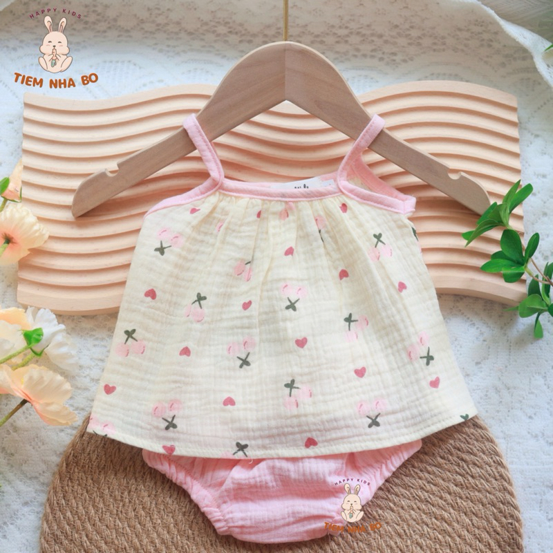 Bộ hai dây xô muslin mềm mát cho bé gái diện hè điệu đà size từ 5-15kg Tiệm Nhà Bơ