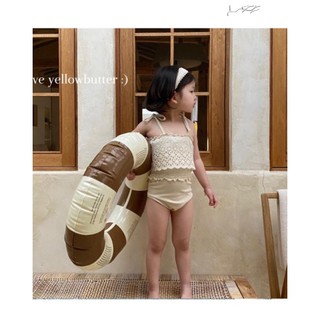 𝐀𝐩𝐫𝐢𝐥 𝐛𝐞́𝐛𝐞́ - Bộ đồ bơi bikini áo tắm liền thân cho bé gái buộc dây màu be phối ren Hàn Quốc