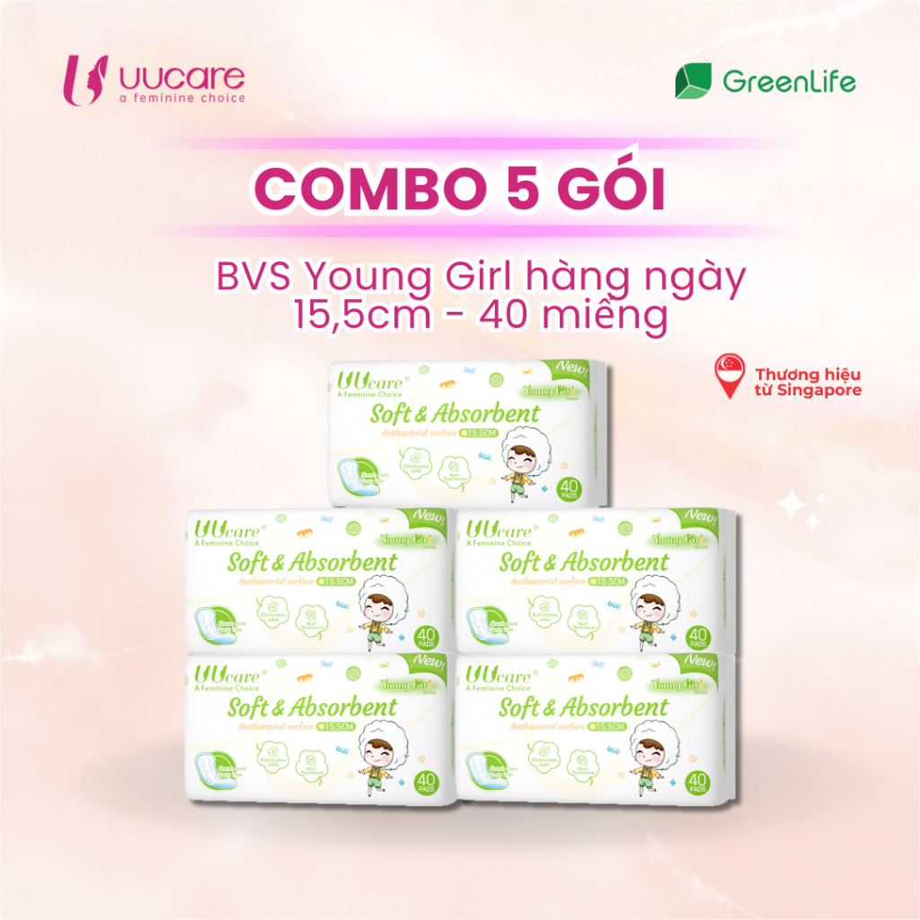 Ảnh Combo tiết kiệm Băng vệ sinh UUcare Singapore Young Girl hàng ngày 15cm 2