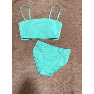 Bộ đồ bơi - bikini 2 mảnh đi biển áo 2 dây quần tam giác vải thun gân màu xanh, hàng của XHILARATION